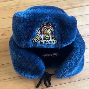 Budweiser Cataractes Embroidered Faux Fur Trapper Hat Winter Warm Ushanka Blue